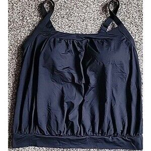 Lands' End Women's 18L  Black Tankini Top Swim Solid Tummy Hiding Blouson S88